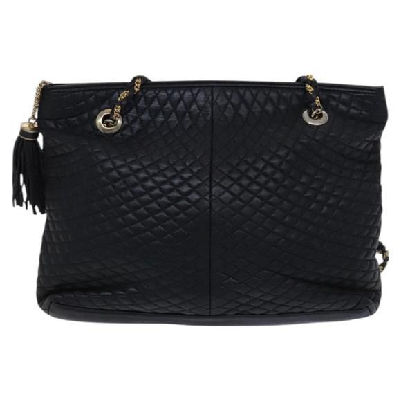 BALLY Chain Shoulder Bag Leather Black Gold Auth ti2944